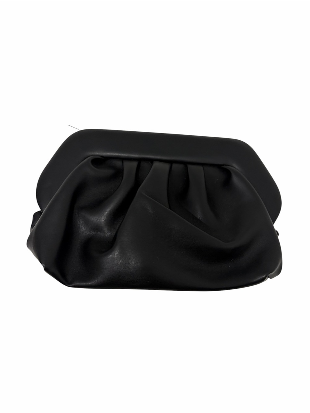 Soft Gathered Black Leather Frame Clutch with strap